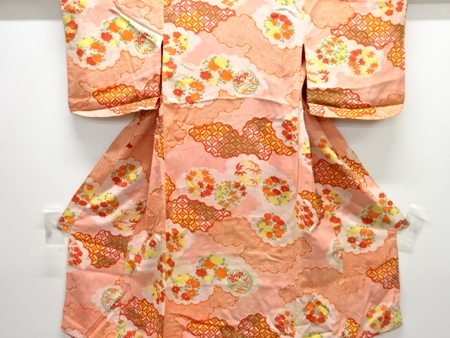 JAPANESE KIMONO / ANTIQUE KIMONO / CLOUDS & FLORAL CLASSICAL PATTERN